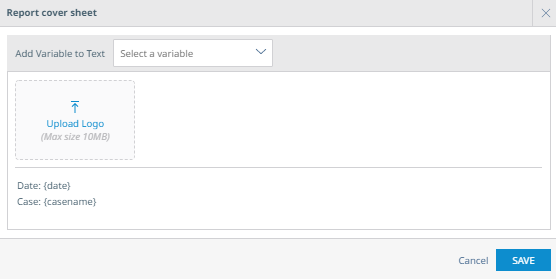 Report Cover sheet window options.